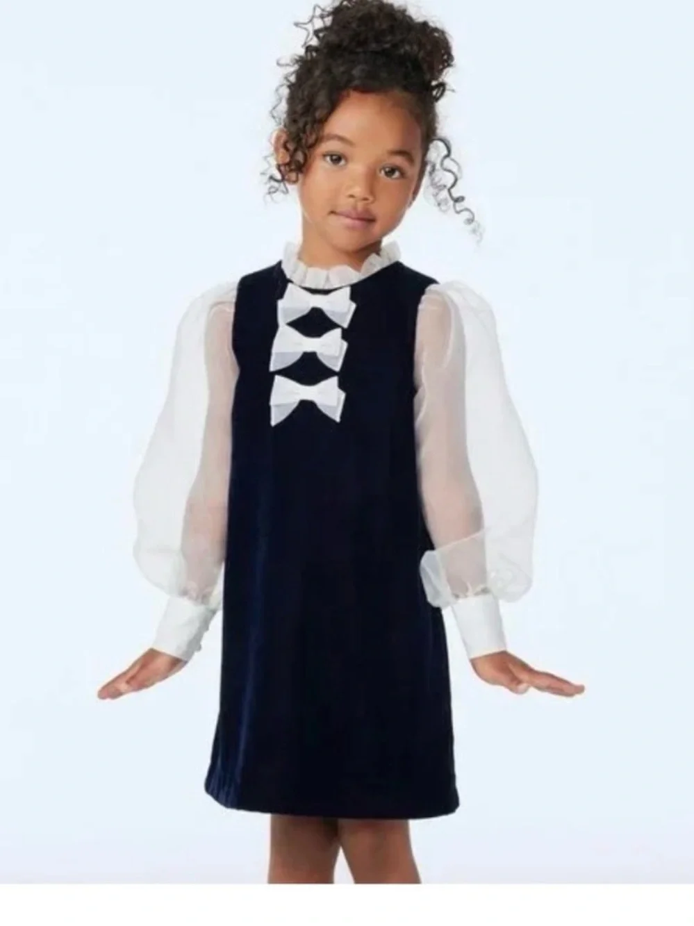 Janie and Jack navy blue velvet dress ivory organza sleeves size 5